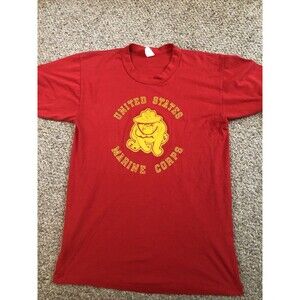 Vintage 90s U.S. Marines Corps Bull Dog Mens Large Red Military T Shirt USA Made